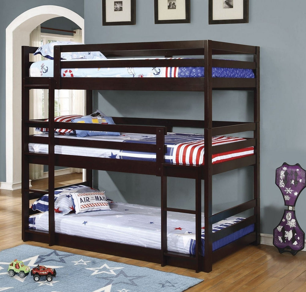 Sandler Cappuccino Wood Twin Triple Bunk Bed