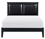 Seabright Black Wood Full Bed with Faux Leather Insert
