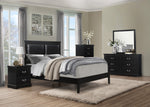 Seabright Black Wood Full Bed with Faux Leather Insert