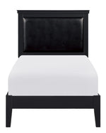 Seabright Black Wood Twin Bed with Faux Leather Insert