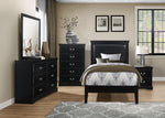 Seabright Black Wood Twin Bed with Faux Leather Insert