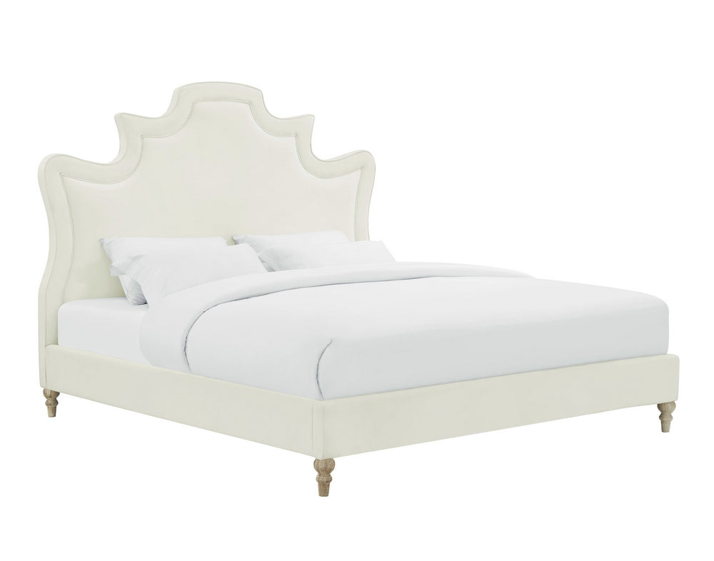 Serenity Cream Velvet Upholstery King Bed (Oversized)