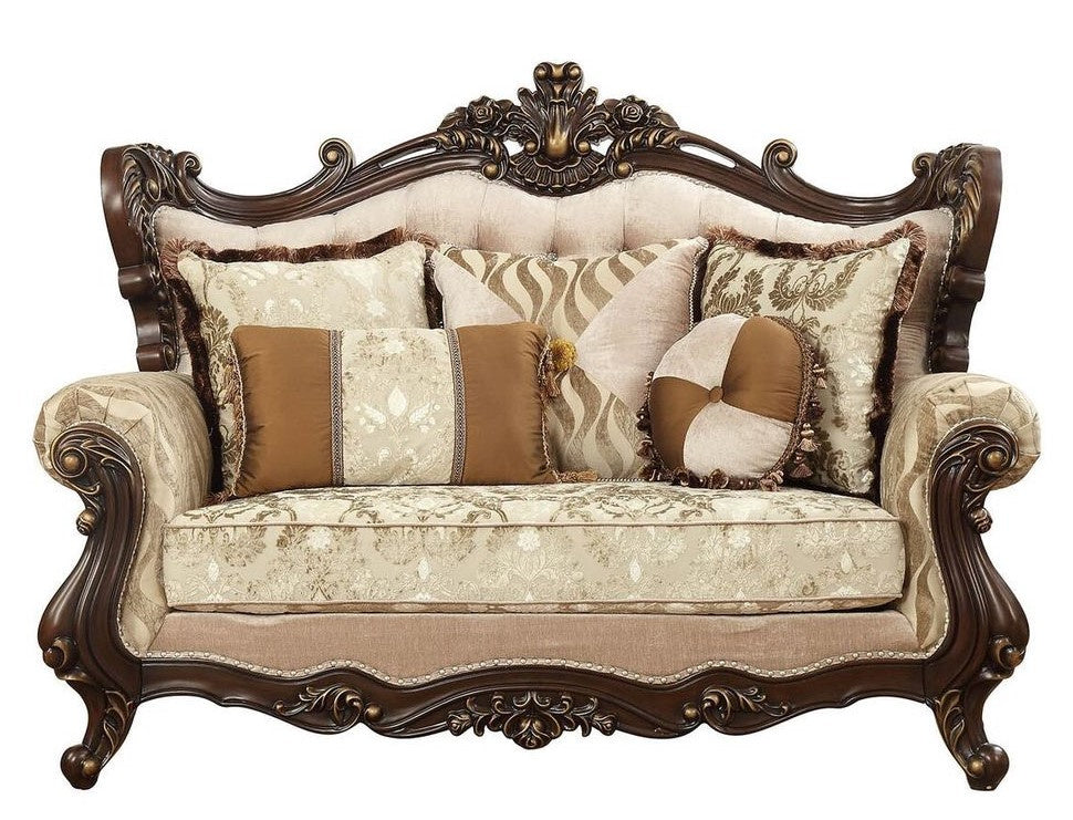 Shalisa Beige Patterned Fabric/Walnut Finish Loveseat