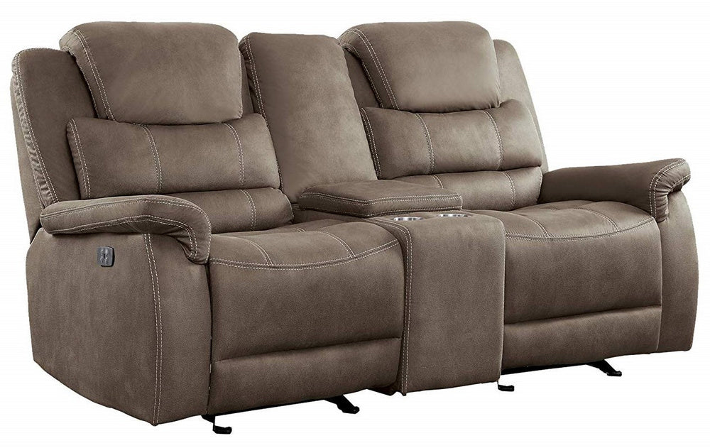 Shola Brown Fabric Power Recliner Loveseat w/Console