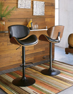 Bellatier Brown Faux Leather/Black Metal Tall Swivel Bar Stool