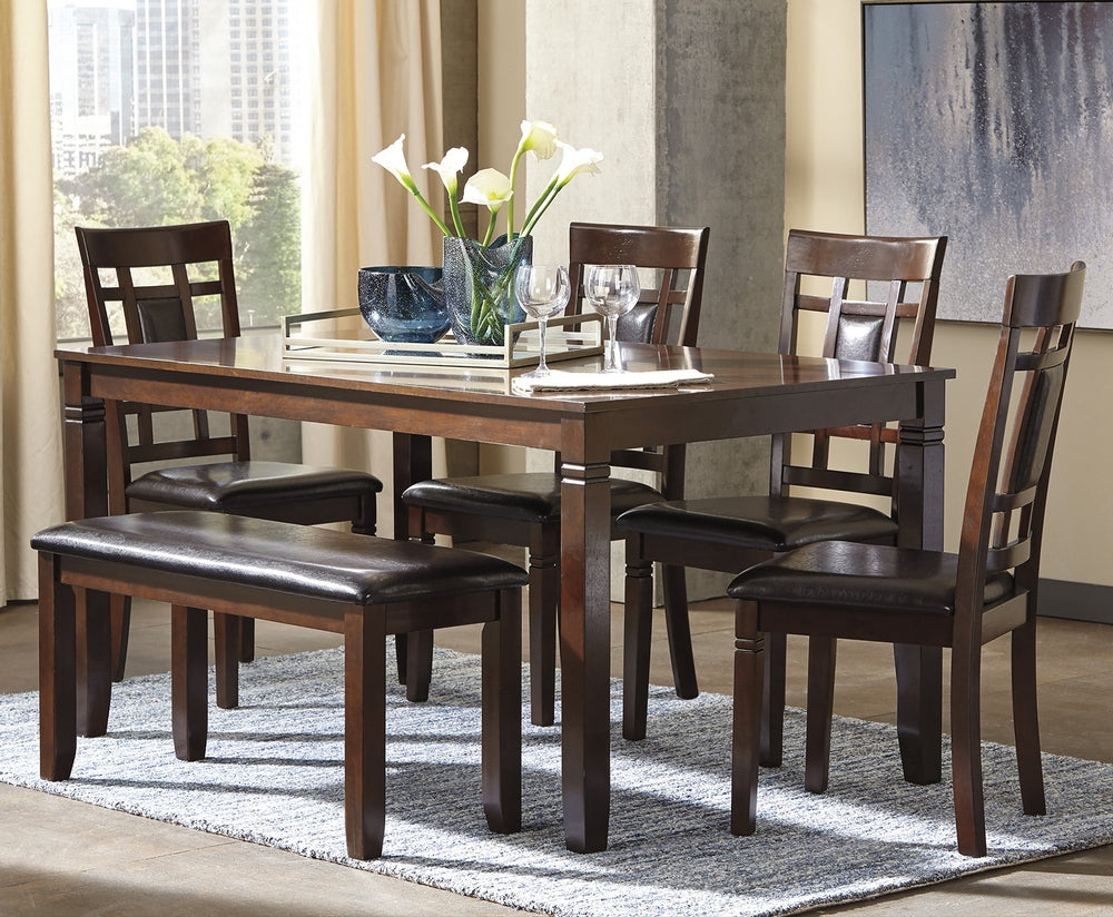 Bennox 6-Pc Brown Wood/Faux Leather Dining Table Set