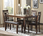 Bennox 6-Pc Brown Wood/Faux Leather Dining Table Set