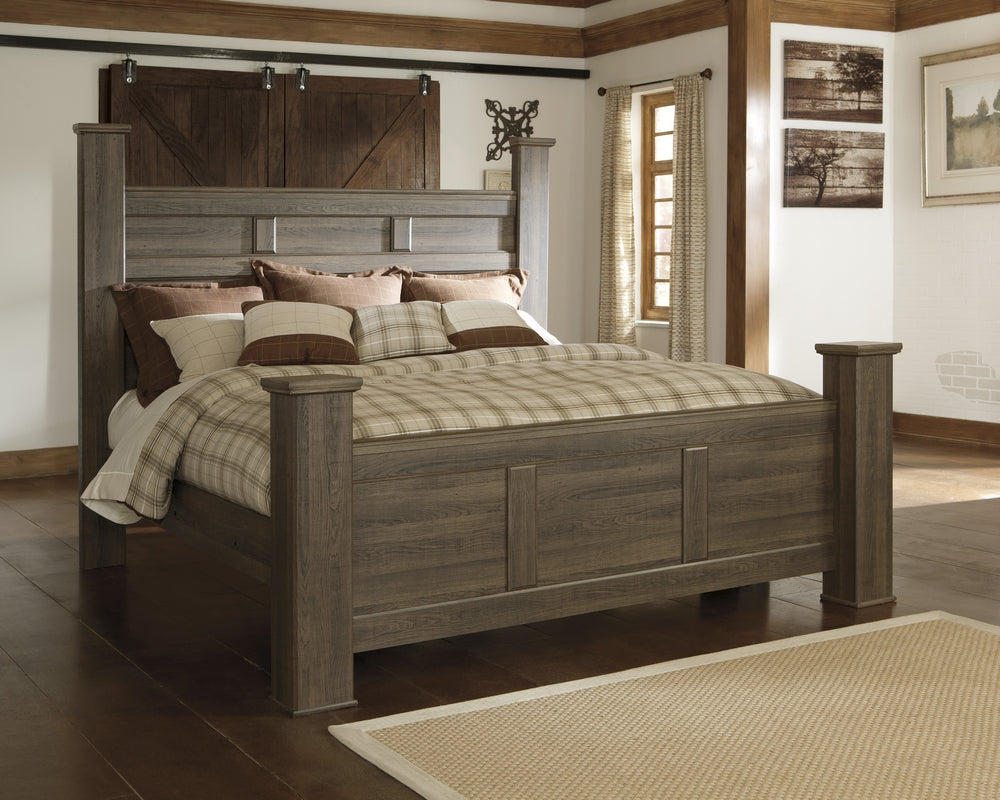 Juararo Dark Brown Wood King Poster Bed