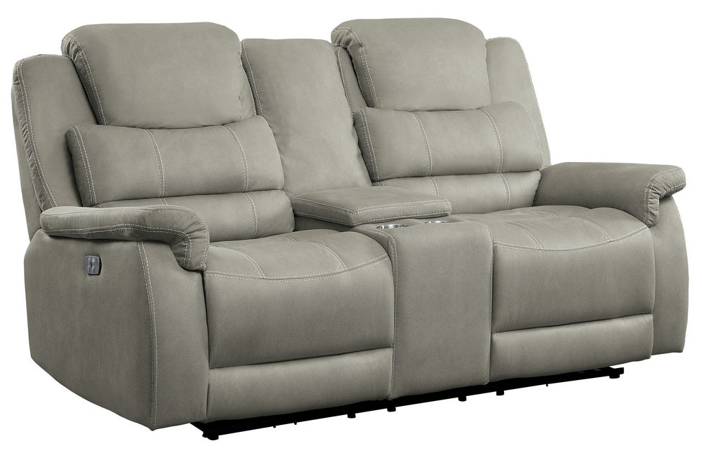 Shola Gray Fabric Power Recliner Loveseat with Console