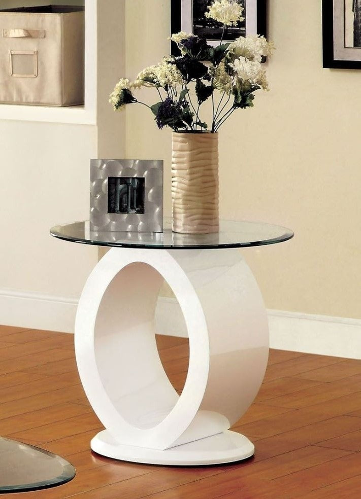 Lodia III White Glass/Wood End Table