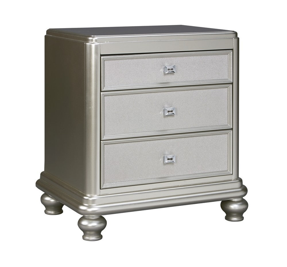 Coralayne Silver Wood 3-Drawer Nightstand