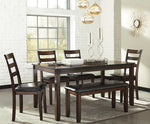 Coviar 6-Pc Brown Wood/Faux Leather Dining Table Set