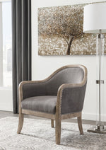 Engineer Brown Wood/Taupe-Tone Fabric Accent Chair