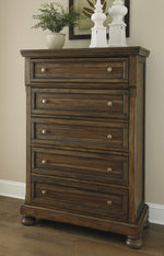 Flynnter Medium Brown Wood 5-Drawer Chest