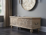 Fossil Ridge Beige Wood Storage Bench