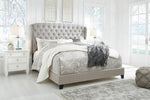 Jerary Gray Fabric King Panel Bed with Wingback Headboard