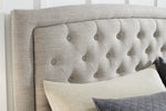 Jerary Gray Fabric King Panel Bed with Arched Headboard