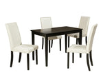 Kimonte 5-Pc Dark Brown Wood/Ivory Faux Leather Dining Table Set