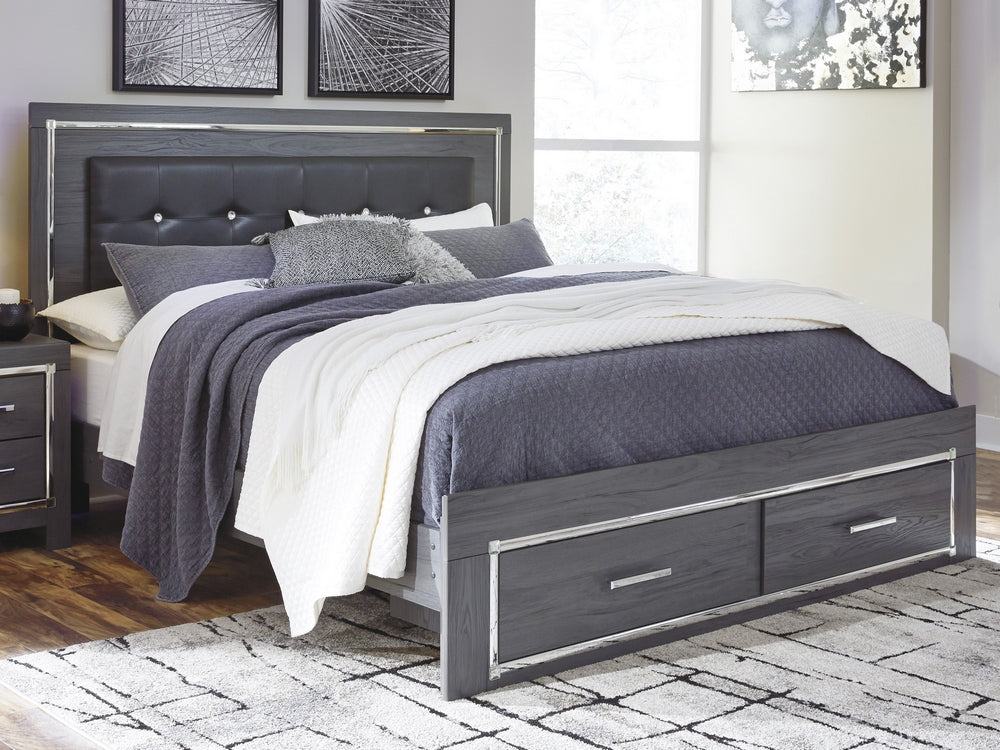 Lodanna Gray Wood King Storage Bed with LED