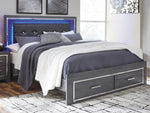 Lodanna Gray Wood King Storage Bed with LED