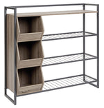 Maccenet Gray Wood/Black Metal Shoe Rack