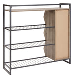 Maccenet Gray Wood/Black Metal Shoe Rack