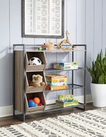 Maccenet Gray Wood/Black Metal Shoe Rack