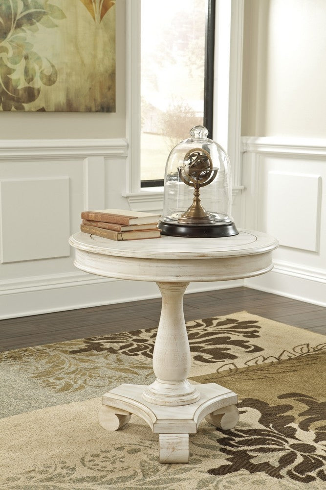 Mirimyn White Wood Round Accent Table