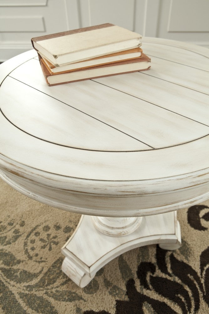 Mirimyn White Wood Round Accent Table