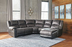 Nantahala 6-Pc Slate Faux Leather Manual Recliner RAF Sectional Sofa with 2 Armless Recliners