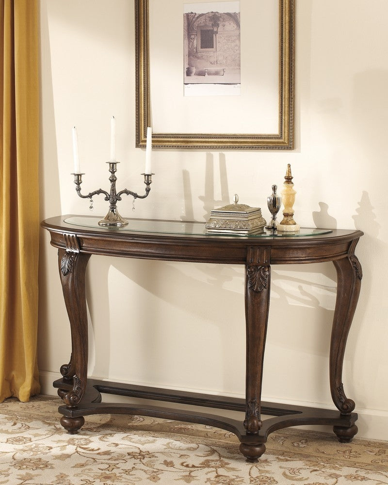 Norcastle Clear Glass/Dark Brown Wood Sofa Table