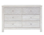 Paxberry Whitewash Wood 6-Drawer Dresser with Carved Pattern