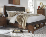 Ralene Gray Fabric/Medium Brown Wood Queen Panel Bed