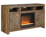 Sommerford Brown Large TV Stand with Fireplace Insert