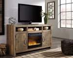 Sommerford Brown Large TV Stand with Fireplace Insert