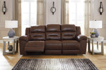 Stoneland Chocolate Faux Leather Manual Recliner Sofa (Oversized)