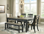 Tyler Creek Grayish Brown Fabric/Black Wood Dining Bench