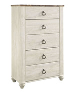 Willowton 6-Pc Whitewash Wood Queen Panel Bedroom Set