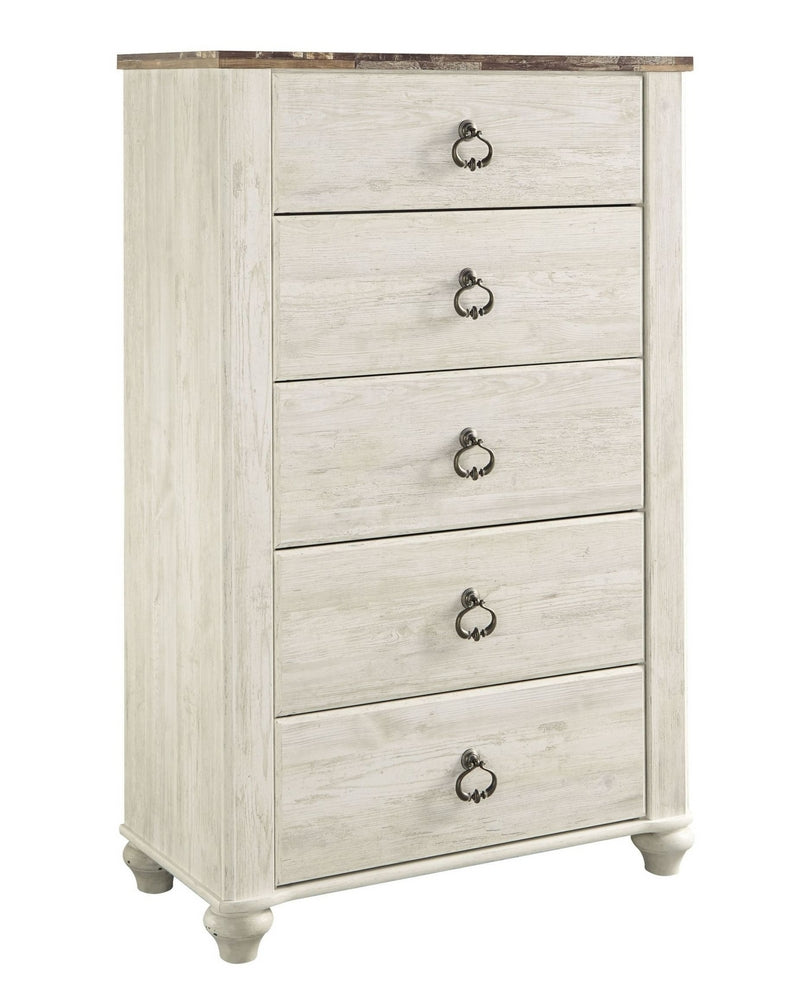 Willowton Whitewash Wood 5-Drawer Chest