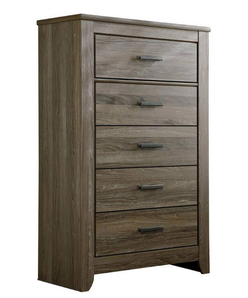 Zelen Warm Gray Wood 5-Drawer Chest