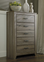 Zelen Warm Gray Wood 5-Drawer Chest