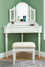 Kasey White Wood Vanity with Mirror & Stool