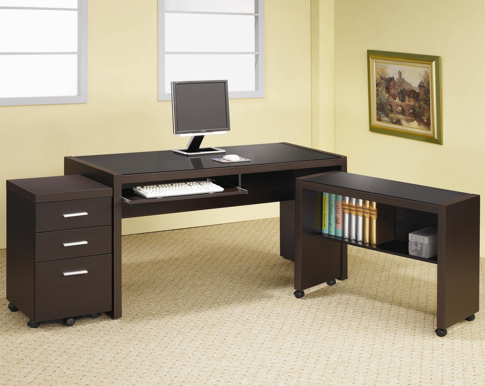 Skylar Cappuccino Wood L-Shaped Computer Desk with Storage