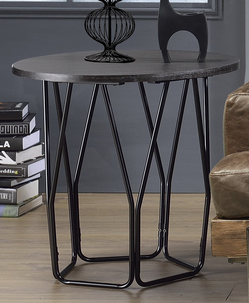 Sytira Espresso Wood/Black Metal Round End Table