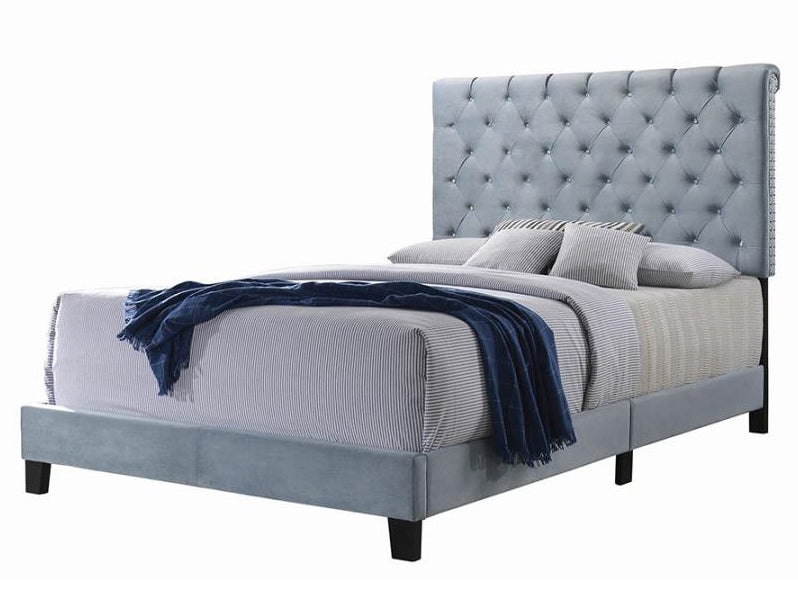 Warner Slate Blue Velvet Upholstered Queen Bed