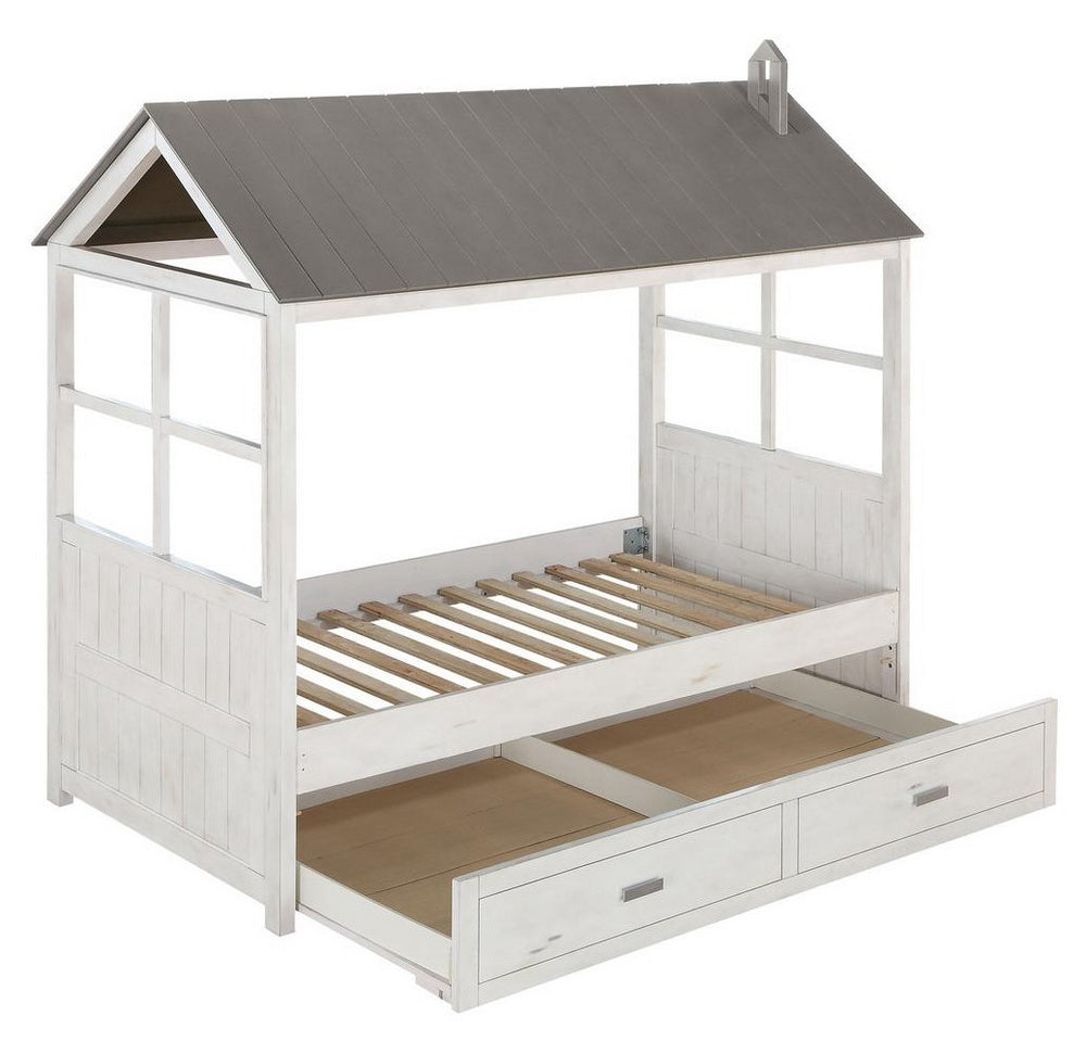 Tree House II White & Gray Wood Twin Bed with Trundle