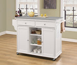 Tullarick Stainless Steel & White Wood Kitchen Cart