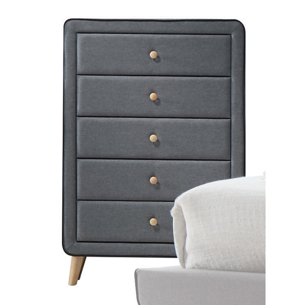 Valda 5-Drawer Light Gray Fabric Chest