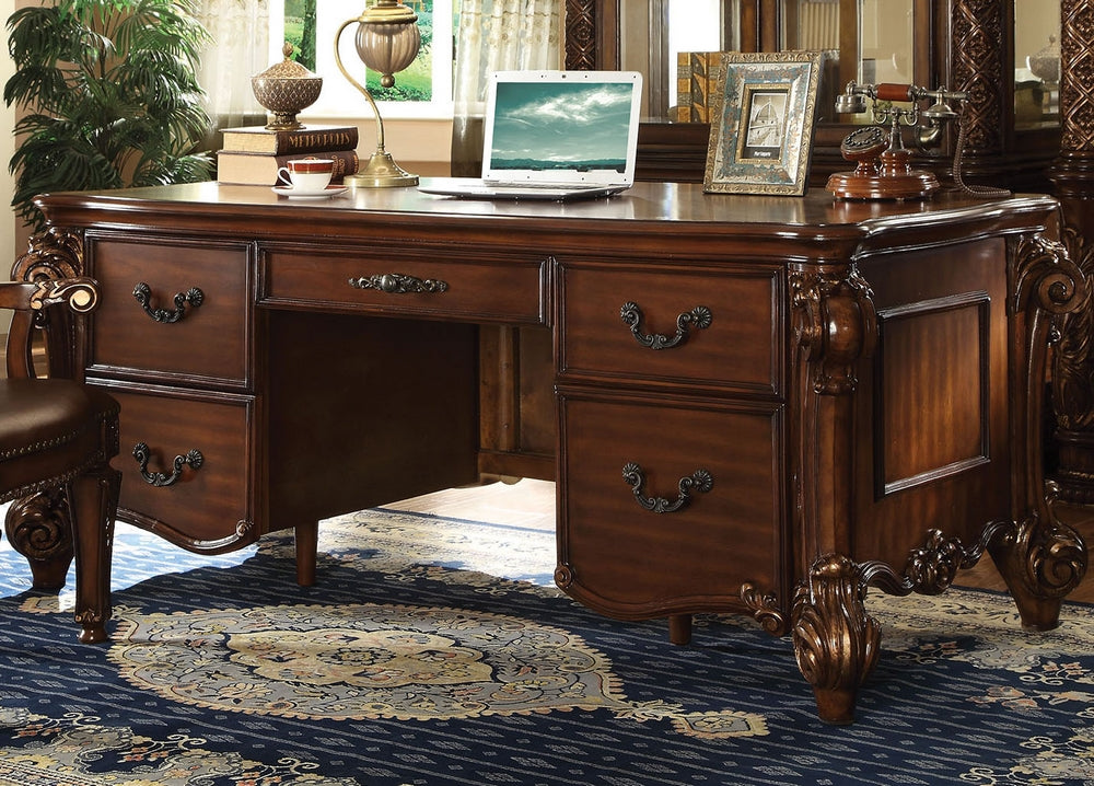 Vendome Cherry Wood Office Desk with Carvings & Drawers