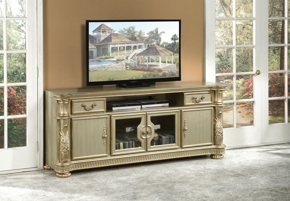 Vendome II Gold Patina & Bone Wood TV Console with 2 Drawers